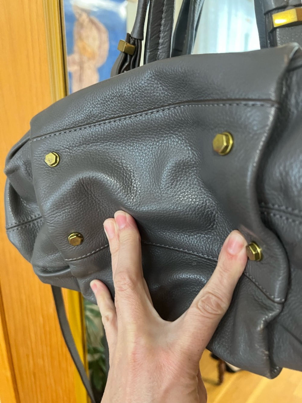 orYANY Slate Gray Leather Shoulder Bag with Gold Hardware - Picture 7 of 13